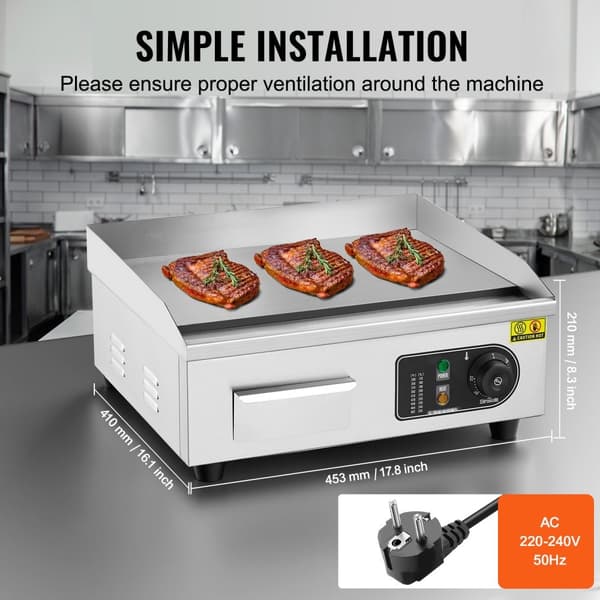 Kommersiell Elektrisk Grill 2800 W Plattgrill, Bänkskiva, Justerbar Temperatur 50-300°C