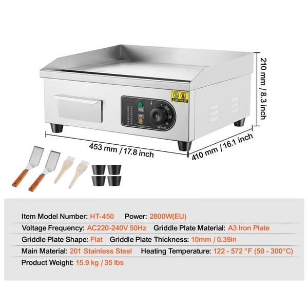 Kommersiell Elektrisk Grill 2800 W Plattgrill, Bänkskiva, Justerbar Temperatur 50-300°C