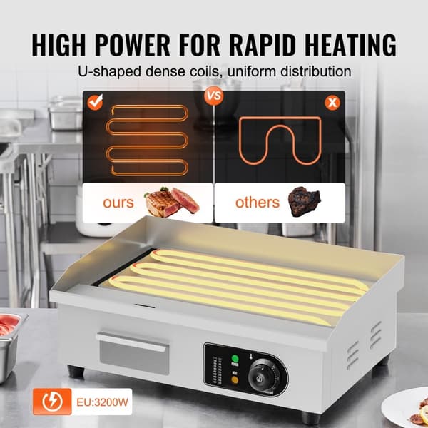 Kommerciel elektrisk bageplade 3200W, bordplade med halvrund top, grill 50℃-300℃, hurtig opvarmning, effektiv madlavning