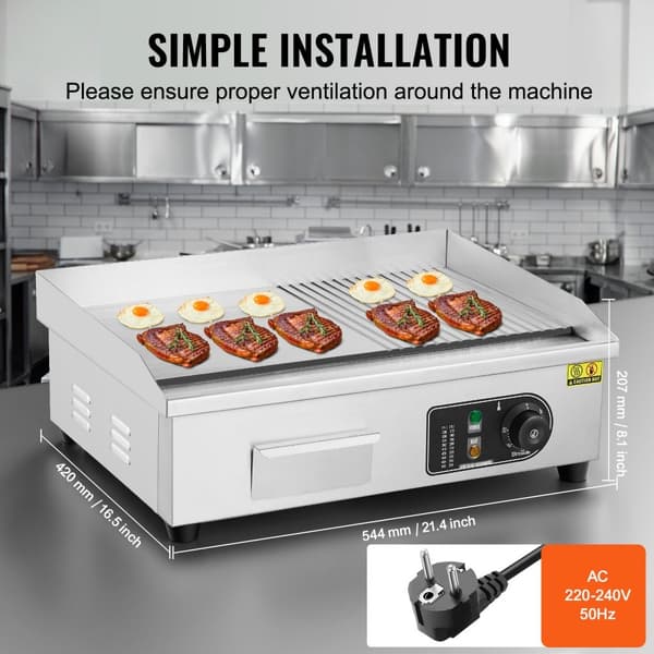 Kommerciel elektrisk bageplade 3200W, bordplade med halvrund top, grill 50℃-300℃, hurtig opvarmning, effektiv madlavning
