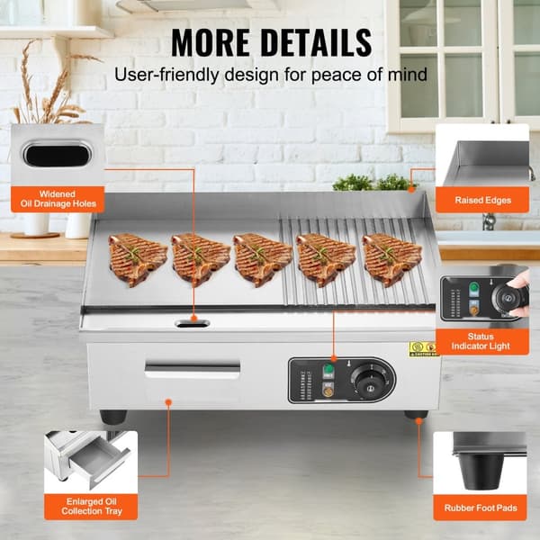 Kommerciel elektrisk bageplade 3200W, bordplade med halvrund top, grill 50℃-300℃, hurtig opvarmning, effektiv madlavning