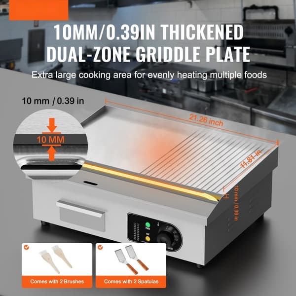 Kommerciel elektrisk bageplade 3200W, bordplade med halvrund top, grill 50℃-300℃, hurtig opvarmning, effektiv madlavning