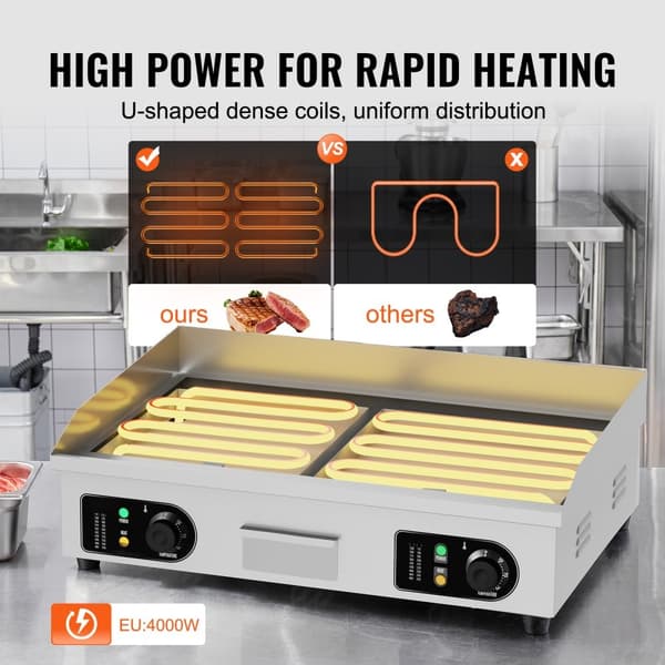 Kommerciel elektrisk bageplade 4000 W, bordplade flad grill, temperaturinterval 50℃-300℃, hurtig opvarmning