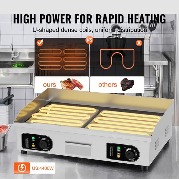 Kommerciel elektrisk bageplade 4400 W, bordplade flad grill, temperaturindstilling 50℃-300℃, hurtig opvarmning, holdbar konstruktion