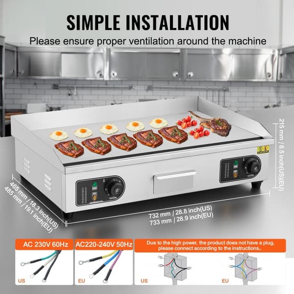 Kommerciel elektrisk bageplade 4400 W, bordplade flad grill, temperaturindstilling 50℃-300℃, hurtig opvarmning, holdbar konstruktion