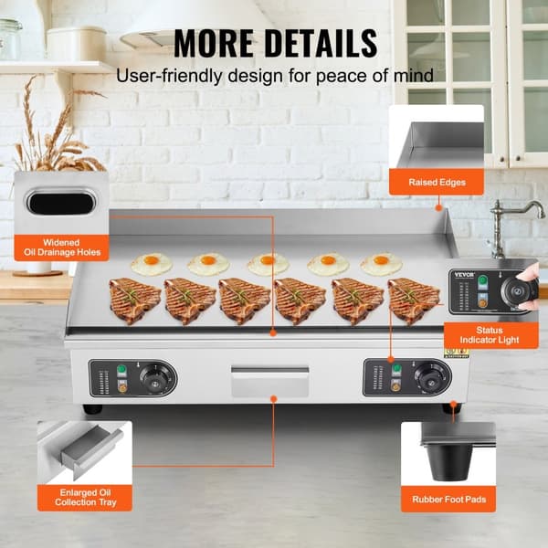 Kommerciel elektrisk bageplade 4400 W, bordplade flad grill, temperaturindstilling 50℃-300℃, hurtig opvarmning, holdbar konstruktion