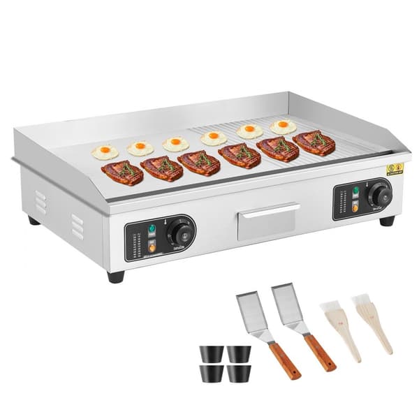 Kaupallinen sähkögriili 4400W, pöytätasoinen puolitasainen malli, lämpötila 122℉-572℉, nopea kuumennus, tehokas grillaus