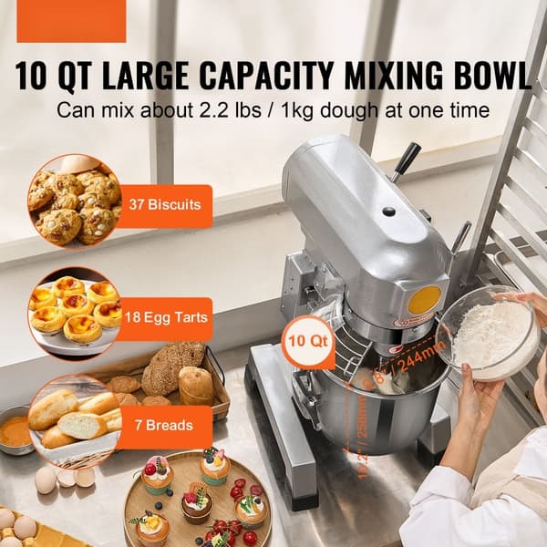 Kommersiel Madblander 10L 3-Hastigheder Stand Mixer 550W til Restaurant