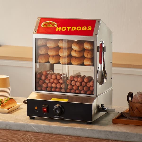 Kommerciel hotdog-damper 2-trins elektrisk bollevarmer 27L med skydedøre, effektiv madlavning, høj kapacitet, hurtig opvarmning