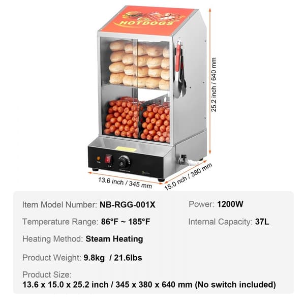 Kaupallinen Hot Dog Steamer, 2-tasoinen sähköinen pullalämmitin, 37L liukuovet, tehokas lämmitys, kestävä rakenne