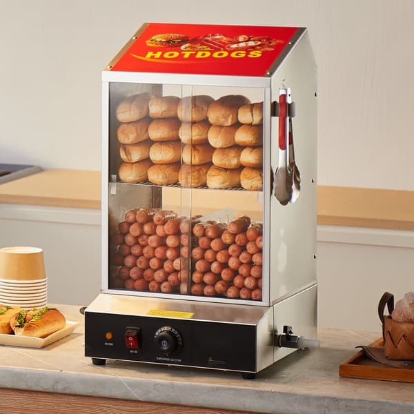 Kaupallinen Hot Dog Steamer, 2-tasoinen sähköinen pullalämmitin, 37L liukuovet, tehokas lämmitys, kestävä rakenne