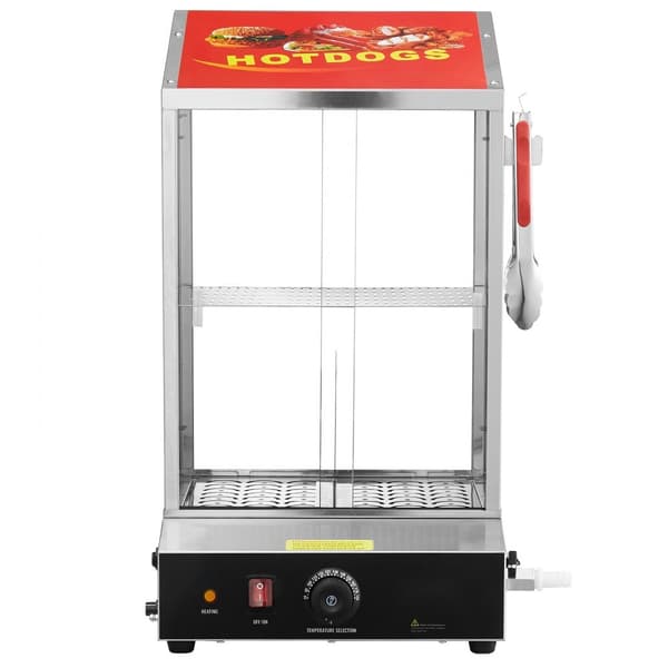 Kaupallinen Hot Dog Steamer, 2-tasoinen sähköinen pullalämmitin, 37L liukuovet, tehokas lämmitys, kestävä rakenne