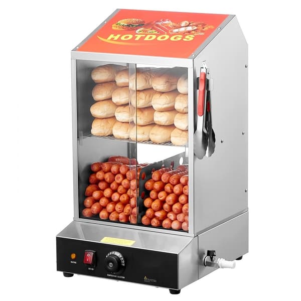 Kaupallinen Hot Dog Steamer, 2-tasoinen sähköinen pullalämmitin, 37L liukuovet, tehokas lämmitys, kestävä rakenne
