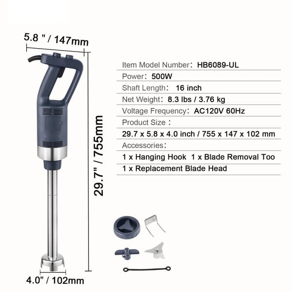 Kommersiell Immersionshandmixern 500W, kraftfull stavmixer för soppor och såser