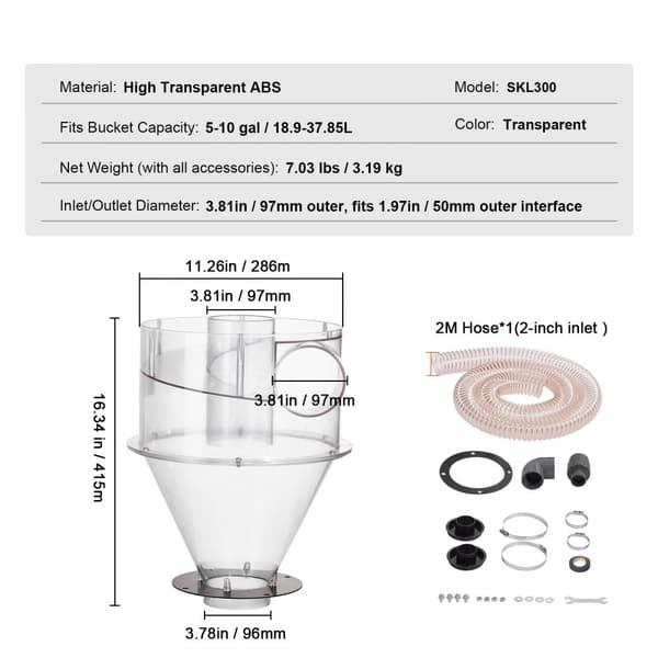 Cyclone Dammsugare Separator 4" för 18,9-37,85L tank, effektiva dammseparatorer, förbättrad sugkraft