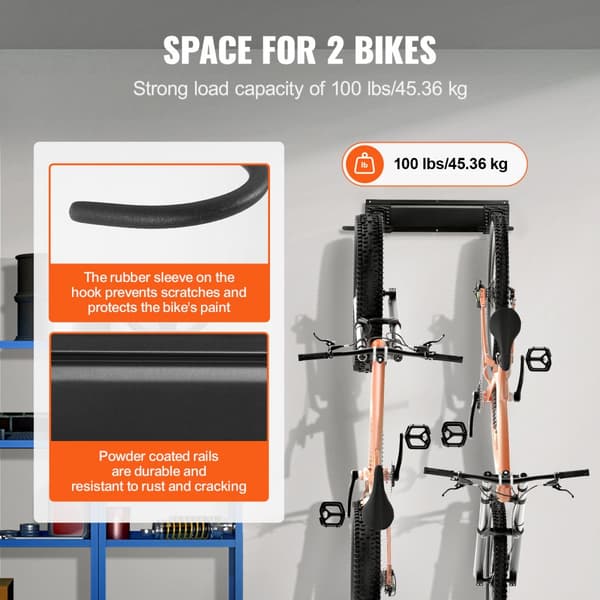 Cykelhållare Väggfäste Garage för 2 Cyklar, Robust och Utrymmesbesparande Design