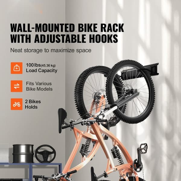 Cykelhållare Väggfäste Garage för 2 Cyklar, Robust och Utrymmesbesparande Design