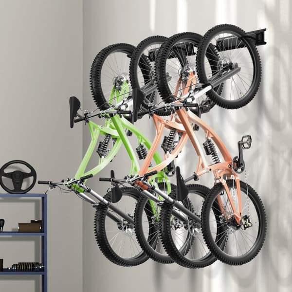 Väggmonterad cykelhållare för garage, plats för 4 cyklar och 2 hjälmar, hållbar och lättinstallerad
