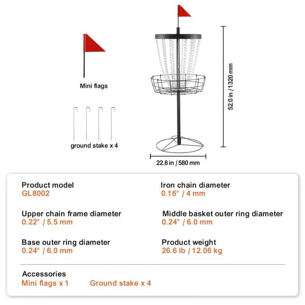 Disc Golfkorg, 24 kedjor, bärbar disc golf-mål, kraftig stål, träning, inomhus och utomhus