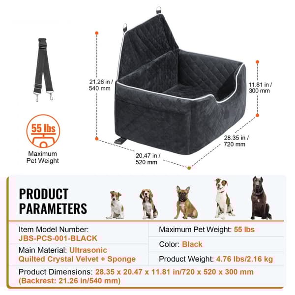 Koiraturvaistuin - Dog Booster keskikokoisille koirille (max 55 kg), musta, turvallinen ja mukava matkustamiseen
