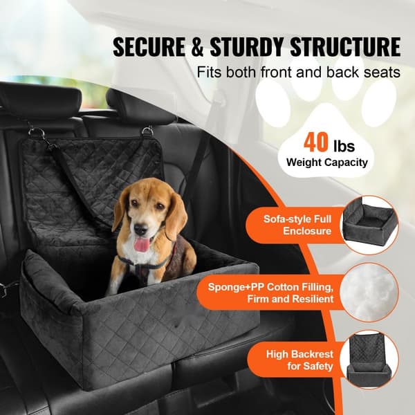 Hundeforstærker Autostol, Pet Autostol til små og mellemstore hunde op til 40 lbs, komfortabel og sikker, sort design