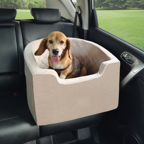 Dog Booster Autostol til små og mellemstore hunde op til 25 kg, brun, sikkerhedssele og behagelig siddeplads