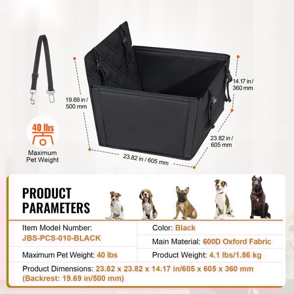 Hundesæde til bil, Dog Booster, komfortabel autostol til små og mellemstore hunde op til 18 kg, sort