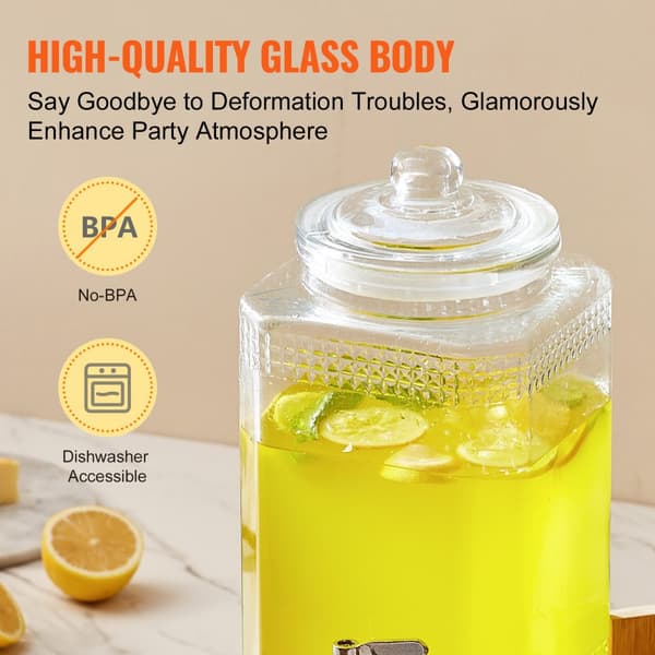 Drikkevaredispenser 1,5 gallon, glass juicedispenser med stativ, rustfrit stål, perfekt til fester, iste og limonade