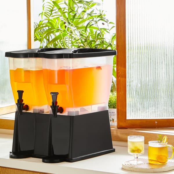 Dryckesdispenser 3 gallon x 2, Plast Juicedispenser med Lock, Iste Lemonad Juice Vatten Dispenser för Fester