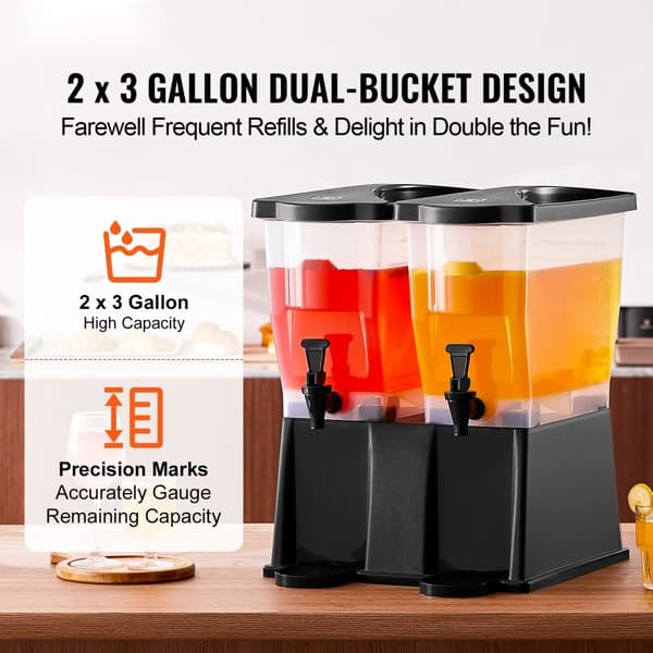 Dryckesdispenser 3 gallon x 2, Plast Juicedispenser med Lock, Iste Lemonad Juice Vatten Dispenser för Fester