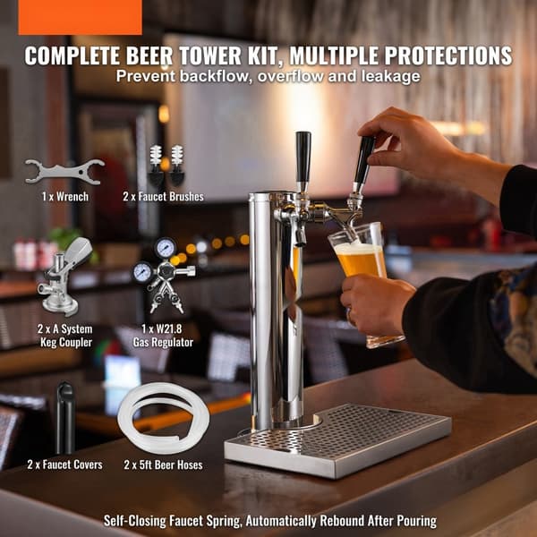 Kegerator med dobbelt tappe- og tårnsæt, øl-tårn med A-system kegkobling, perfekt til fest og hjemmebar