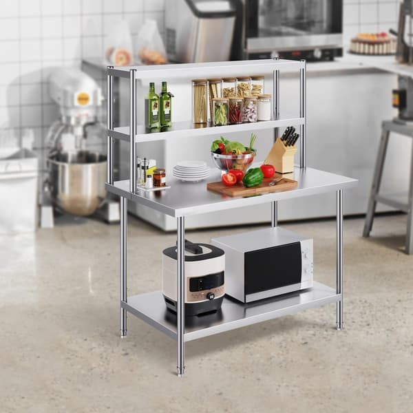 Dubbel överhylla i rostfritt stål, 2-vånings, 12"x48", förberedande bord, hållbar design, enkelt att installera