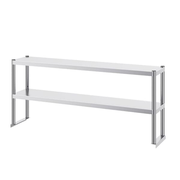Kaksinkertainen ylähylly ruostumattomasta teräksestä, 2-tasoinen 12"x60" valmistelupöytä, kestävä ja käytännöllinen ratkaisu keittiöön.
