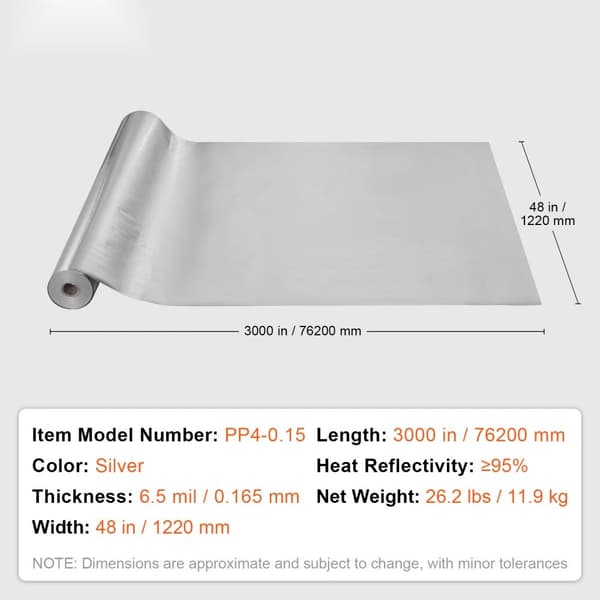 Dobbeltreflekterende isoleringsrullevævet stof, Radiant Barrier, 48"x250ft, højt isoleringsniveau, energieffektiv, holdbart materiale