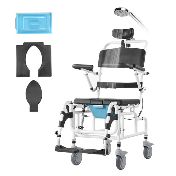 Bruserkørestol 17,5 tommer, letvægts badeværelseskørestol til handicappede voksne, vandtæt, justerbar, ergonomisk design
