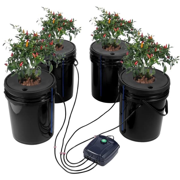 DWC Hydroponics Växtsystem Djupvattskultur 4 hinkar med luftpump, effektiv växttillväxt, lättanvänd och energibesparande