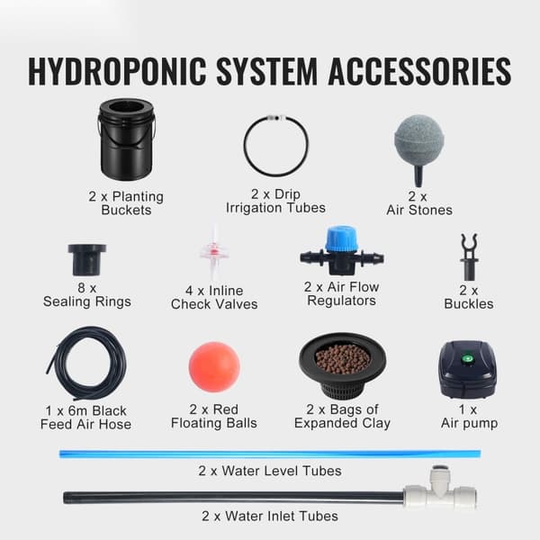 DWC Hydroponics Odling System Djupvattenkultur med Top Drip 2 Hinkar, effektiv växtodling, hydroponisk odlingsteknik