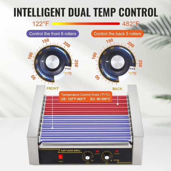 El-30 Hot Dog 11 Rullegrill Komfur med Backsplash og Hylde, 2,2KW, Effektiv og Holdbar
