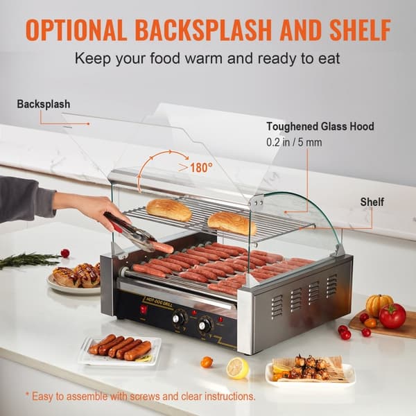 El-30 Hot Dog 11 Rullegrill Komfur med Backsplash og Hylde, 2,2KW, Effektiv og Holdbar