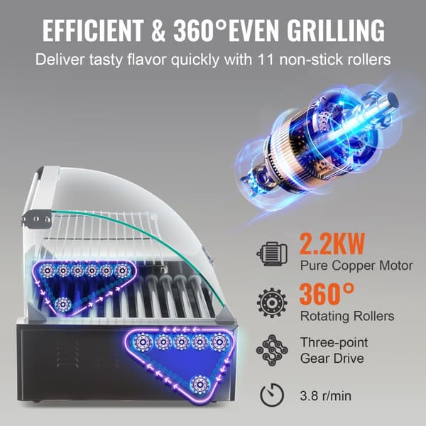 El-30 Hot Dog 11 Rullegrill Komfur med Backsplash og Hylde, 2,2KW, Effektiv og Holdbar