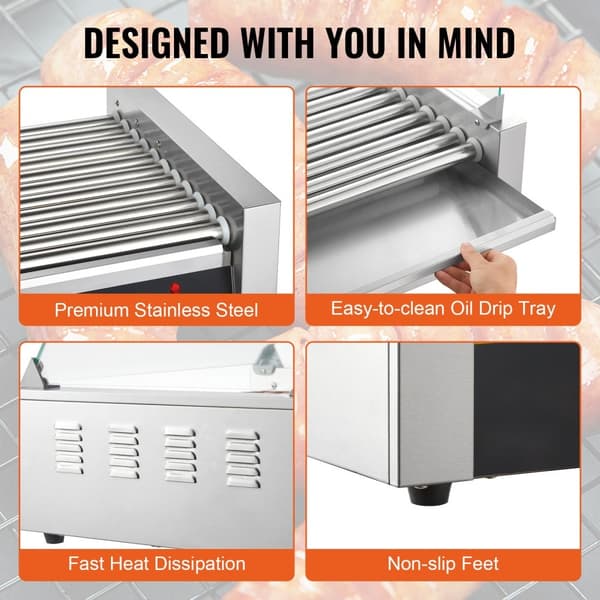 El-30 Hot Dog 11 Rullegrill Komfur med Backsplash og Hylde, 2,2KW, Effektiv og Holdbar
