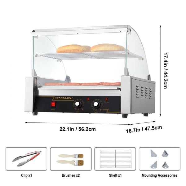 El-30 Hot Dog 11 Rullegrill Komfur med Backsplash og Hylde, 2,2KW, Effektiv og Holdbar