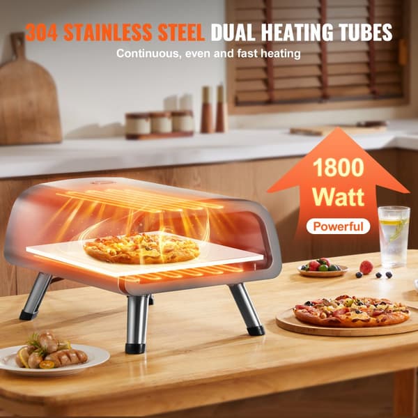 Elektrisk pizzamaskine til bordplade, 12" pizzaovn til indendørs og udendørs brug, hurtig opvarmning, robust design