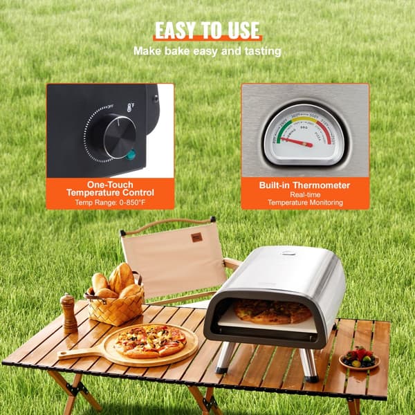 Elektrisk pizzamaskine til bordplade, 12" pizzaovn til indendørs og udendørs brug, hurtig opvarmning, robust design