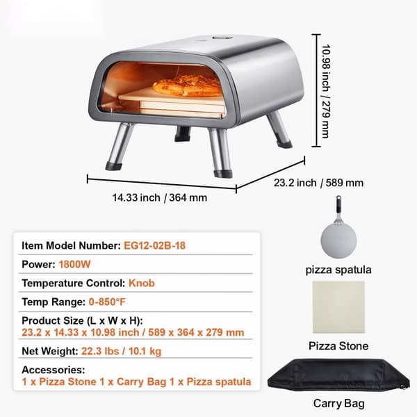 Elektrisk pizzamaskine til bordplade, 12" pizzaovn til indendørs og udendørs brug, hurtig opvarmning, robust design
