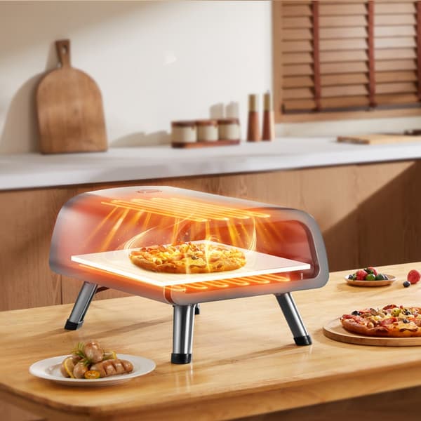 Elektrisk pizzamaskine til bordplade, 12" pizzaovn til indendørs og udendørs brug, hurtig opvarmning, robust design