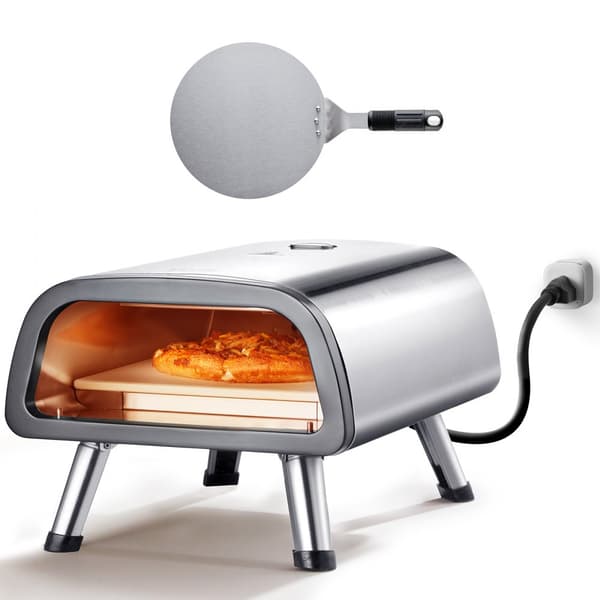 Elektrisk pizzamaskine til bordplade, 12" pizzaovn til indendørs og udendørs brug, hurtig opvarmning, robust design