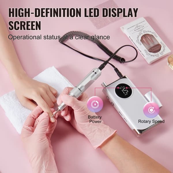 Elektrisk ledningsfri negleboremaskine 40000RPM, neglefilmaskine med LCD-display, professionel manicure, hurtig opvarmning, justerbar hastighed