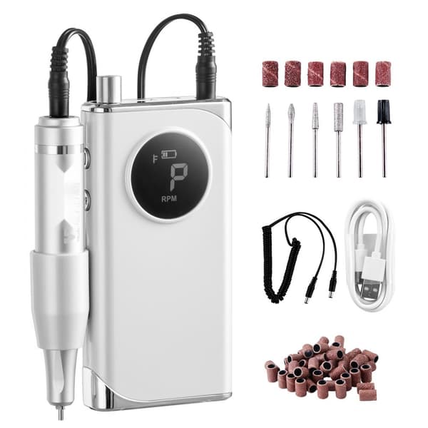 Elektrisk ledningsfri negleboremaskine 40000RPM, neglefilmaskine med LCD-display, professionel manicure, hurtig opvarmning, justerbar hastighed