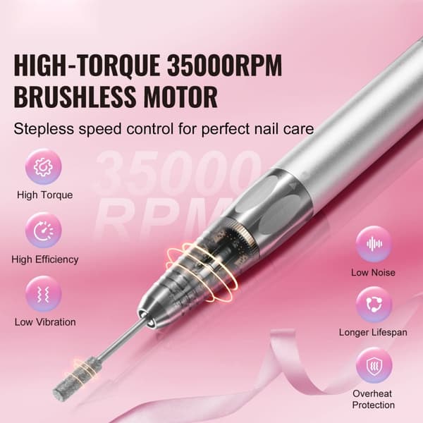 Elektrisk sladdlös nagelborrmaskin, 35000 RPM, borstlös motor, manicureverktyg, professionell nagel-e-fil